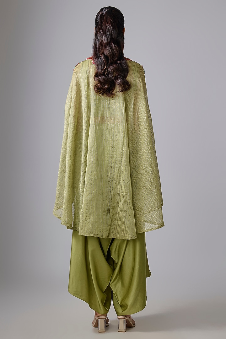 Sea Green Tissue Thread Work Kaftan Set by Prisho at Pernia's Pop Up Shop