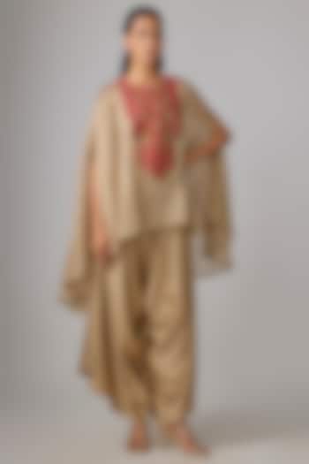 Beige Tissue Thread Work Kaftan Set by Prisho at Pernia's Pop Up Shop