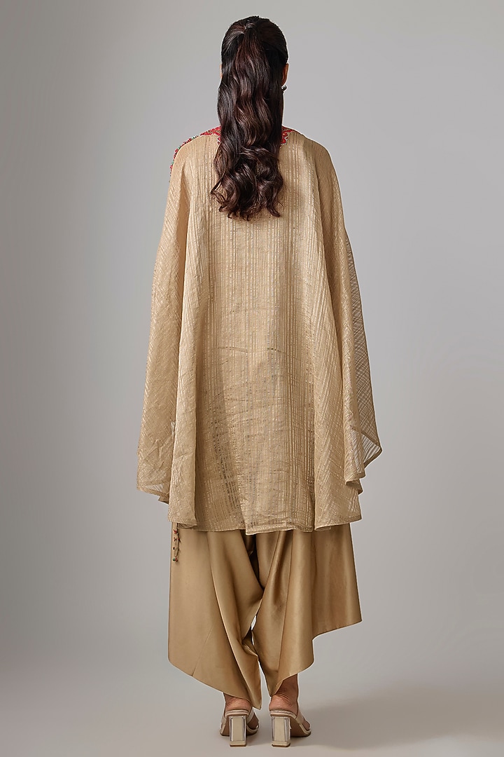 Beige Tissue Thread Work Kaftan Set by Prisho at Pernia's Pop Up Shop