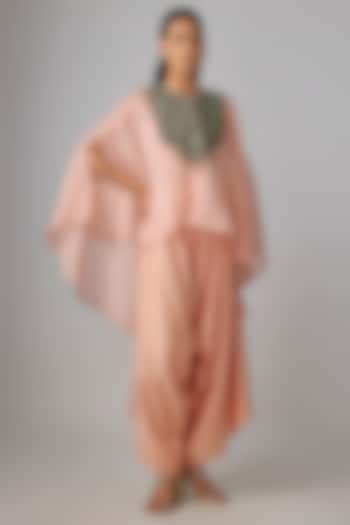 Peach Tissue Thread Work Kaftan Set by Prisho at Pernia's Pop Up Shop