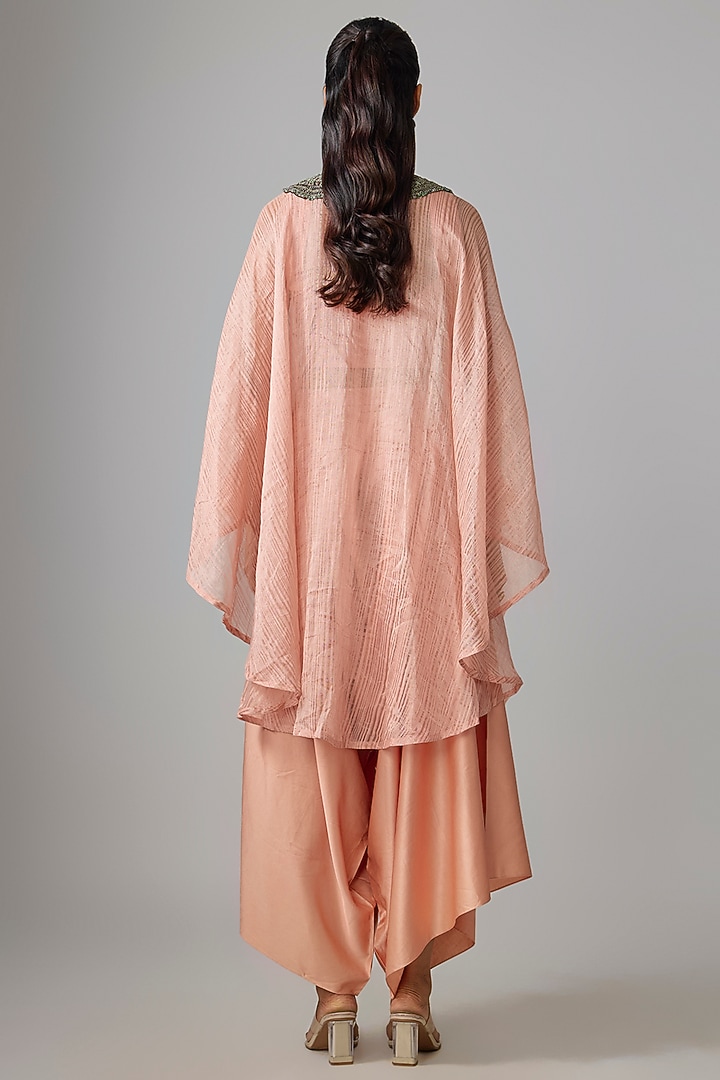 Peach Tissue Thread Work Kaftan Set by Prisho at Pernia's Pop Up Shop