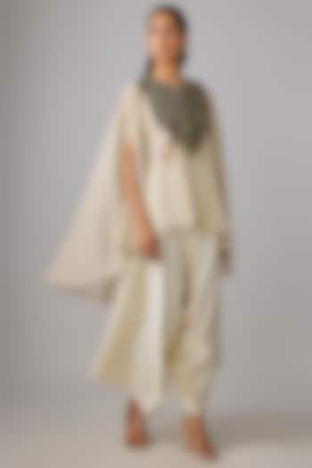 Ivory Tissue Thread Work Kaftan Set by Prisho at Pernia's Pop Up Shop