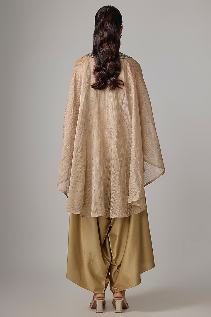 Champagne Crushed Tissue Thread Work Kaftan Set by Prisho at Pernia's Pop Up Shop