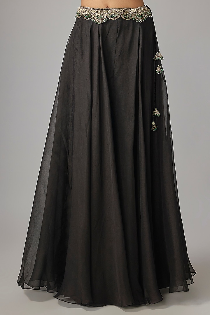 Black Organza Thread Work Skirt Set by Prisho at Pernia's Pop Up Shop