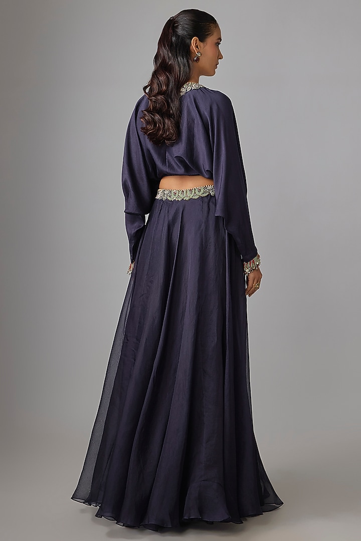 Royal Blue Organza Thread Work Skirt Set by Prisho at Pernia's Pop Up Shop