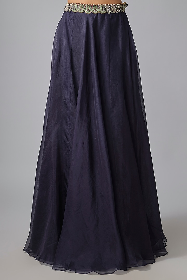 Royal Blue Organza Thread Work Skirt Set by Prisho at Pernia's Pop Up Shop