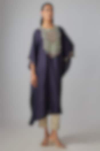 Royal Blue Silk Thread Work Kaftan Set by Prisho at Pernia's Pop Up Shop