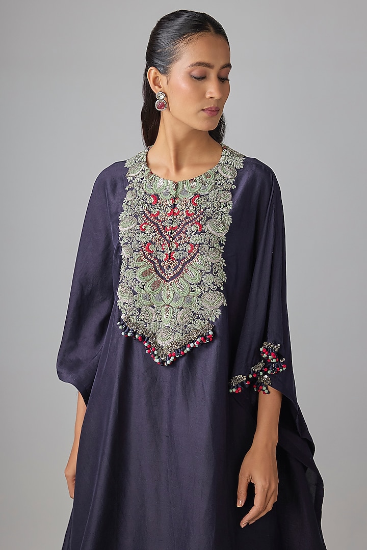 Royal Blue Silk Thread Work Kaftan Set by Prisho at Pernia's Pop Up Shop