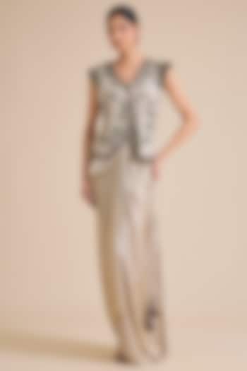 Smoke Grey Silk Thread Work Jacket Set by Prisho at Pernia's Pop Up Shop