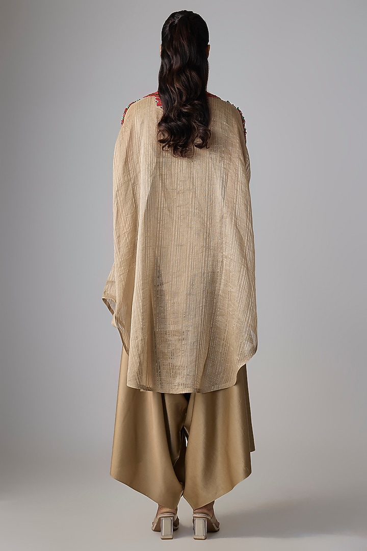 Beige Tissue Threadwork Kaftan Set by Prisho at Pernia's Pop Up Shop