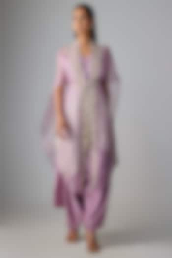 Lilac Organza Resham & Moti Work Cape Set by Prisho at Pernia's Pop Up Shop