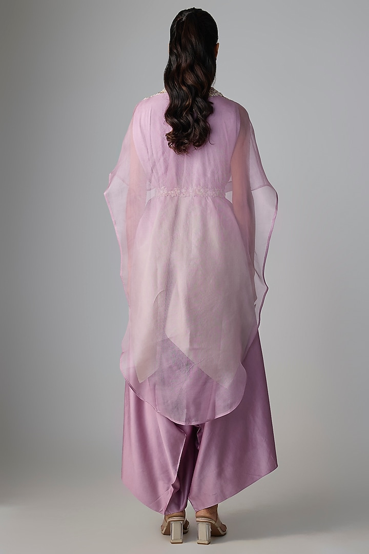 Lilac Organza Resham & Moti Work Cape Set by Prisho at Pernia's Pop Up Shop