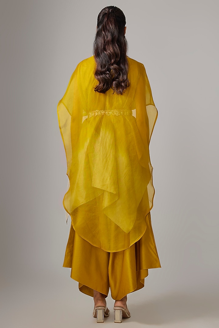 Mustard Organza Resham & Moti Work Cape Set by Prisho at Pernia's Pop Up Shop