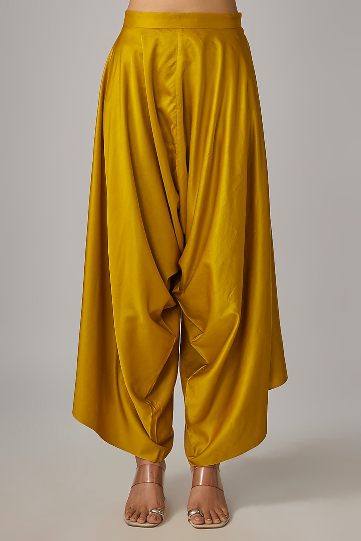 Mustard Organza Resham & Moti Work Cape Set by Prisho at Pernia's Pop Up Shop