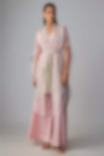 Flamingo Pink Organza Resham & Moti Work Cape Set by Prisho at Pernia's Pop Up Shop