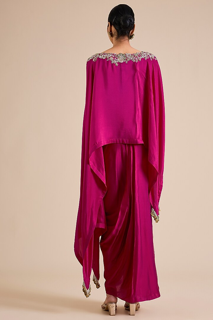 Fuchsia Modal Satin Draped Skirt Set by Prisho at Pernia's Pop Up Shop