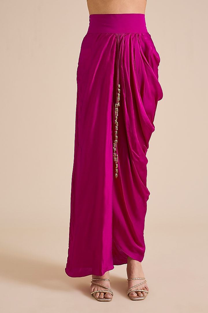 Fuchsia Modal Satin Draped Skirt Set by Prisho at Pernia's Pop Up Shop