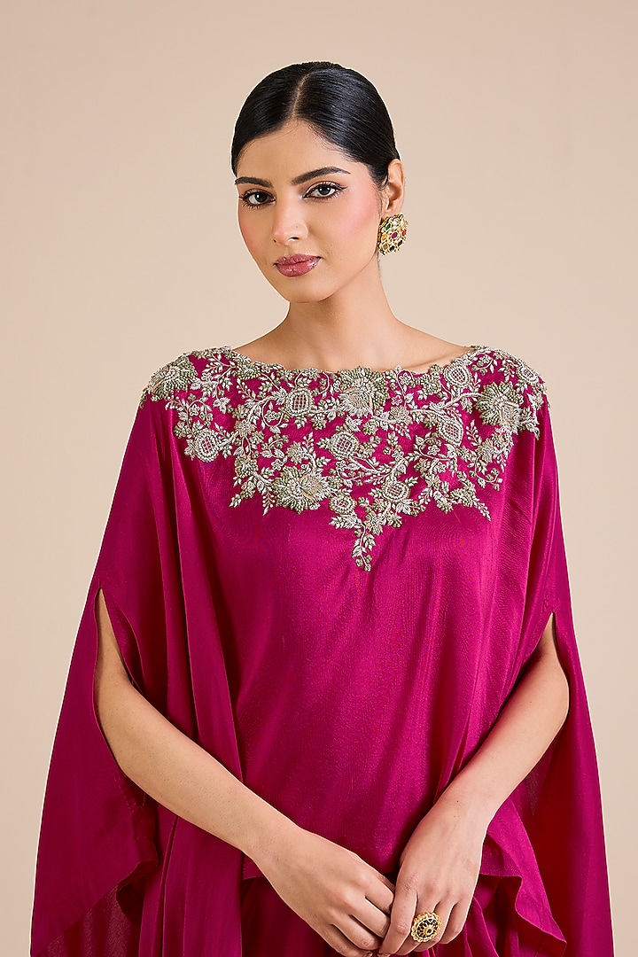 Fuchsia Modal Satin Draped Skirt Set by Prisho at Pernia's Pop Up Shop