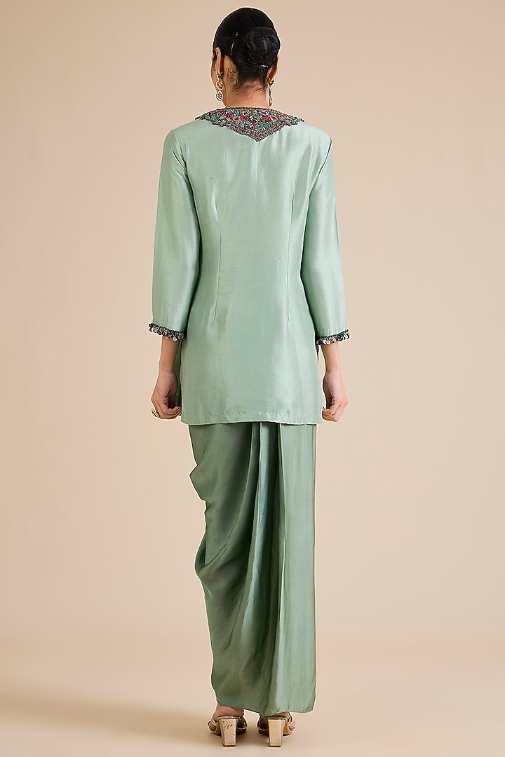 Aqua Silk Resham Work Kurta Set by Prisho at Pernia's Pop Up Shop
