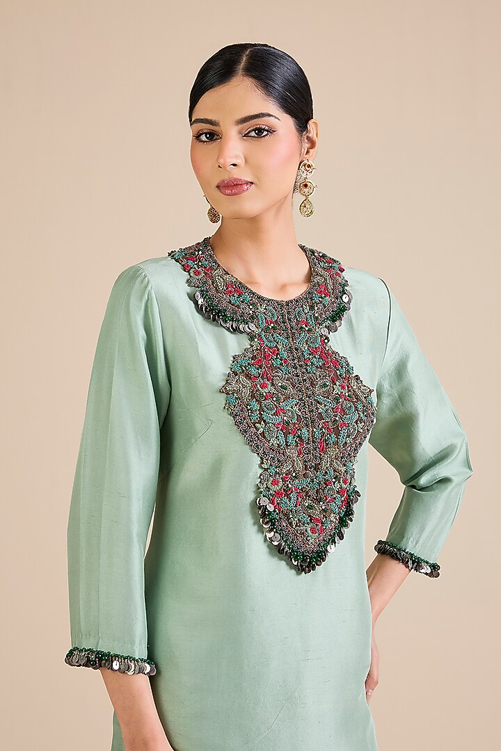 Aqua Silk Resham Work Kurta Set by Prisho at Pernia's Pop Up Shop