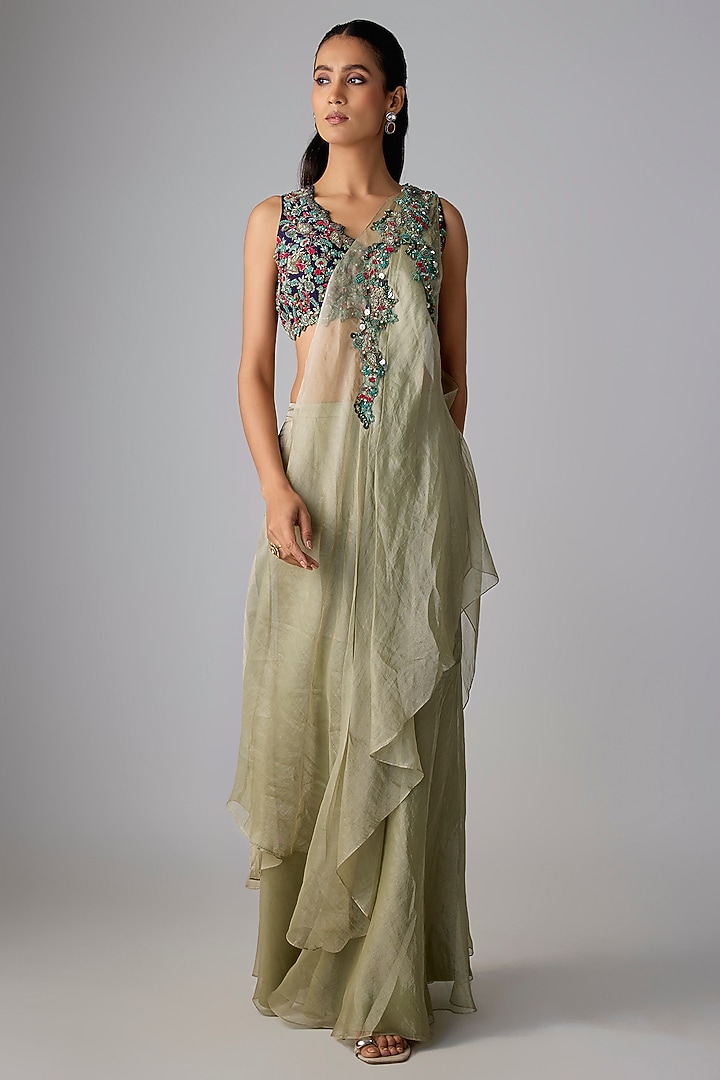 Aqua Tissue Skirt Set by Prisho at Pernia's Pop Up Shop