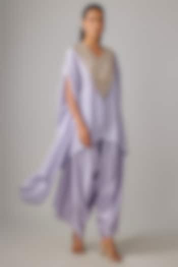 Lilac Crushed Silk Resham Work Kaftan Set by Prisho at Pernia's Pop Up Shop