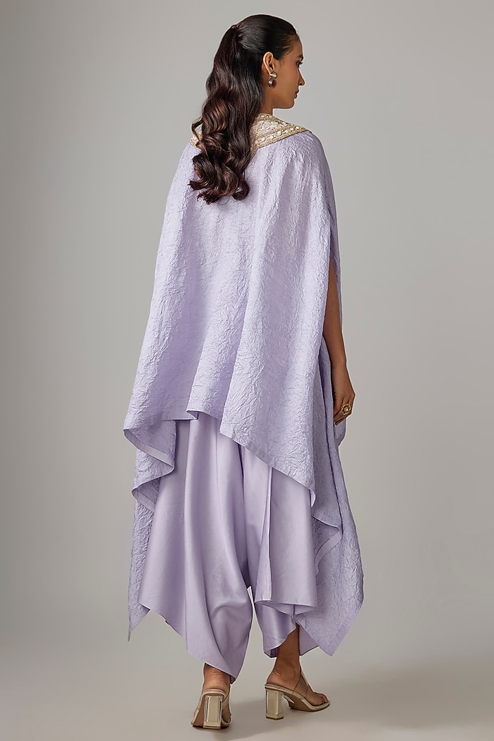 Lilac Crushed Silk Resham Work Kaftan Set by Prisho at Pernia's Pop Up Shop