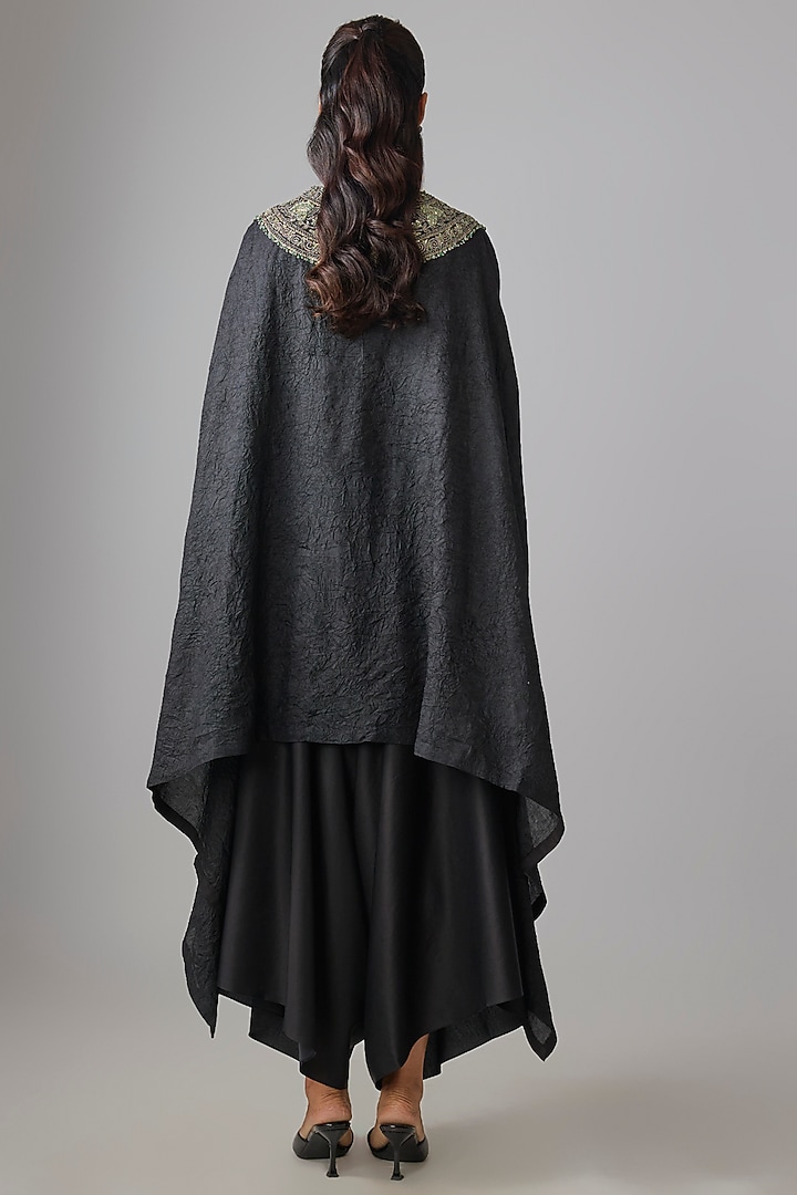 Black Crushed Silk Resham Work Kaftan Set by Prisho at Pernia's Pop Up Shop