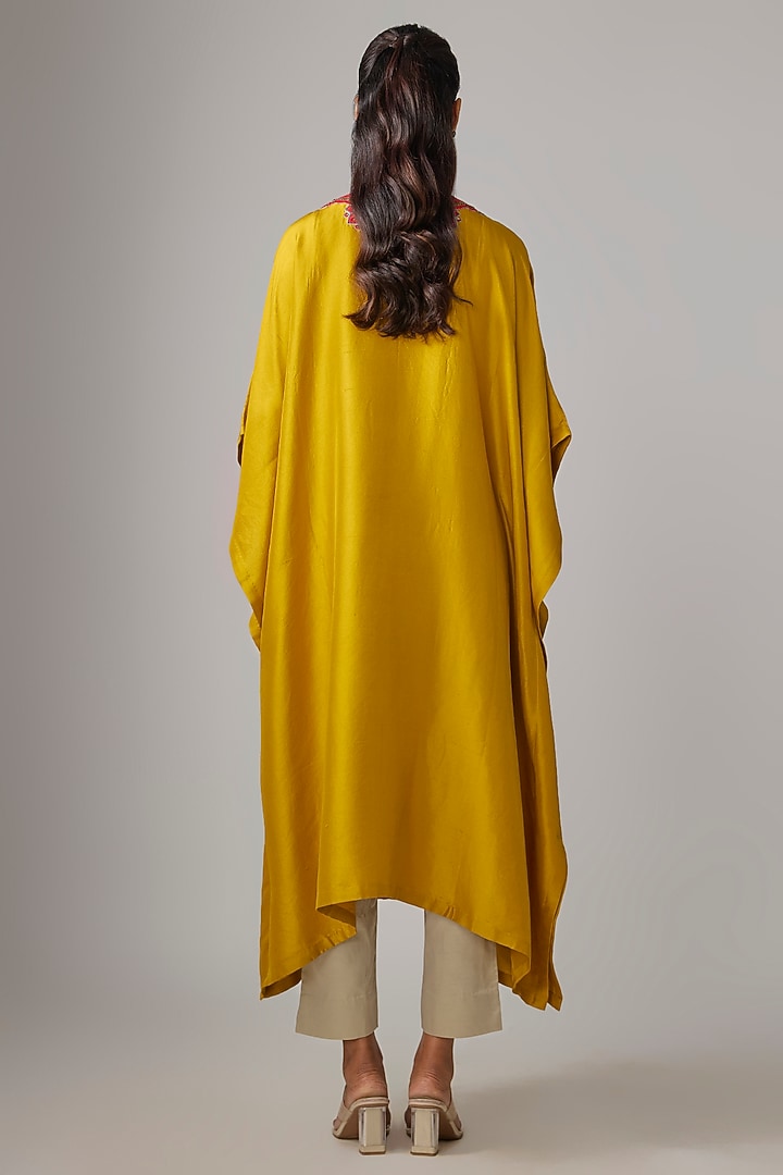 Mustard Silk Thread Work Kaftan Set by Prisho at Pernia's Pop Up Shop