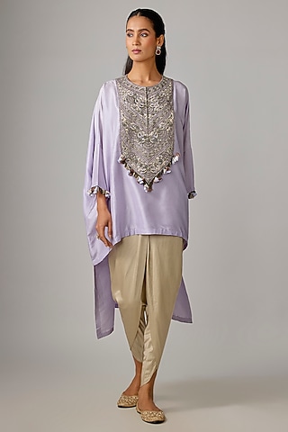 Lilac Silk Dori Work Kaftan Set by Prisho