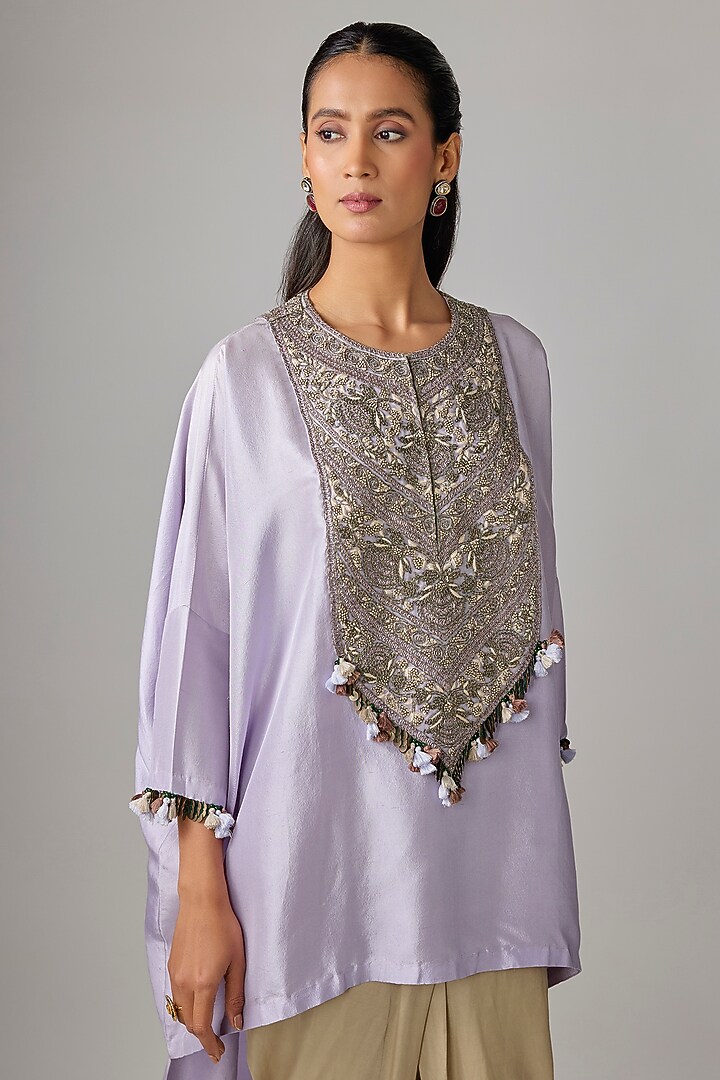 Lilac Silk Dori Work Kaftan Set by Prisho at Pernia's Pop Up Shop
