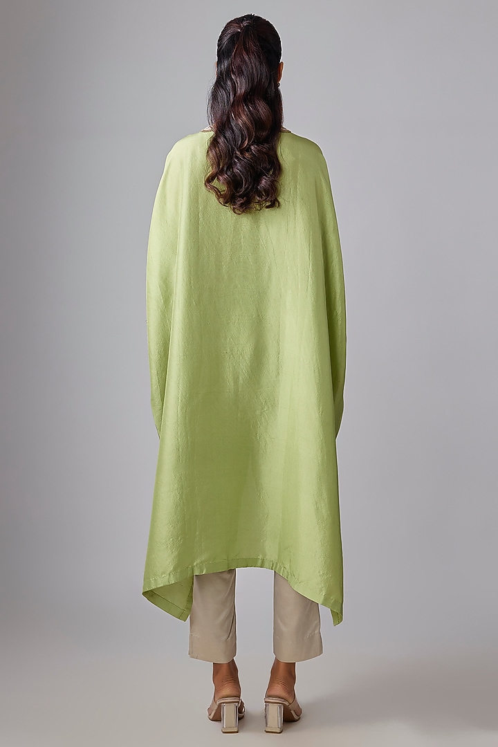 Lime Green Silk Moti & Resham Work Kaftan Set by Prisho at Pernia's Pop Up Shop