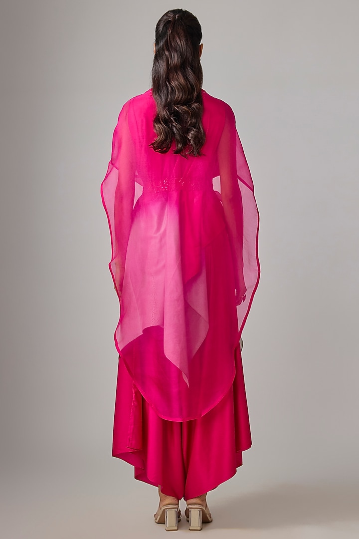 Fuchsia Pink Organza Resham Work Cape Set by Prisho at Pernia's Pop Up Shop