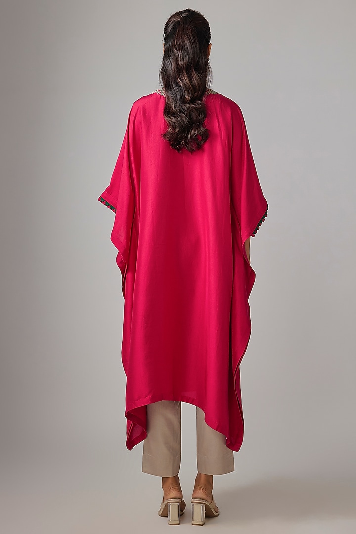 Cherry Red Silk Dori Work Kaftan Set by Prisho at Pernia's Pop Up Shop