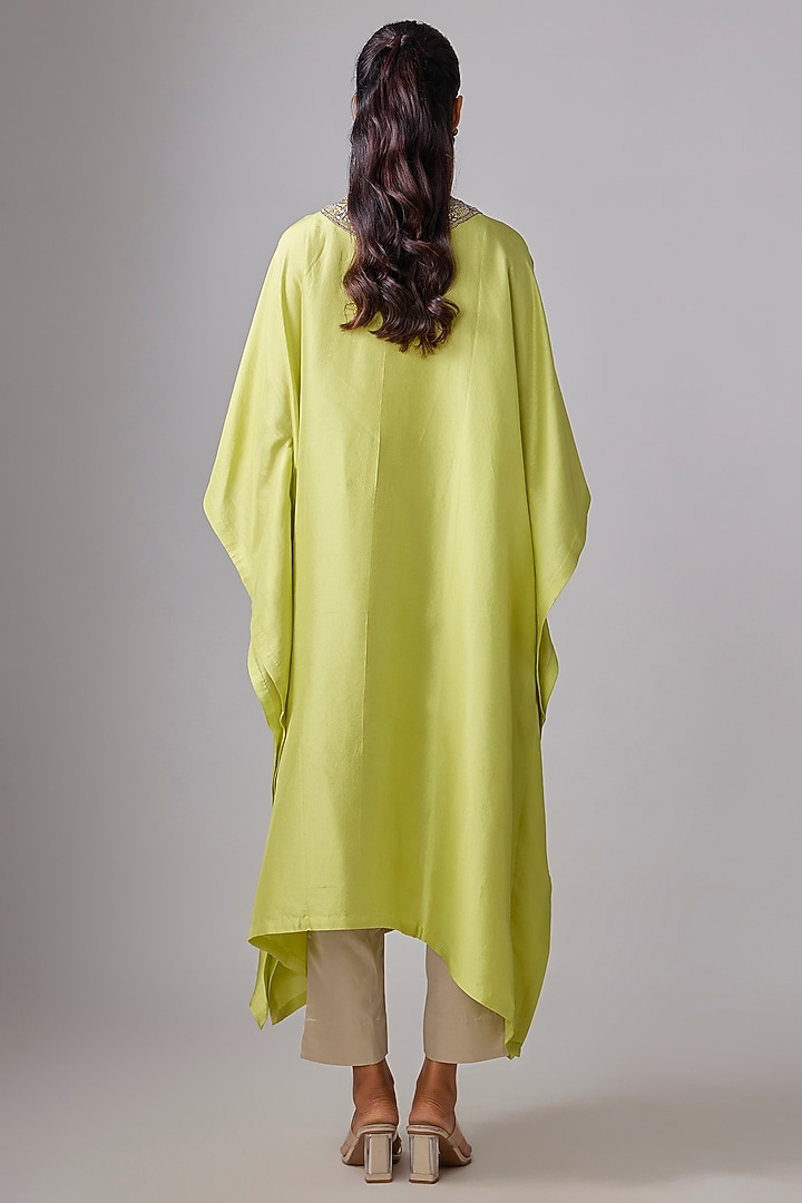 Lime Green Silk Dori Work Kaftan Set by Prisho at Pernia's Pop Up Shop