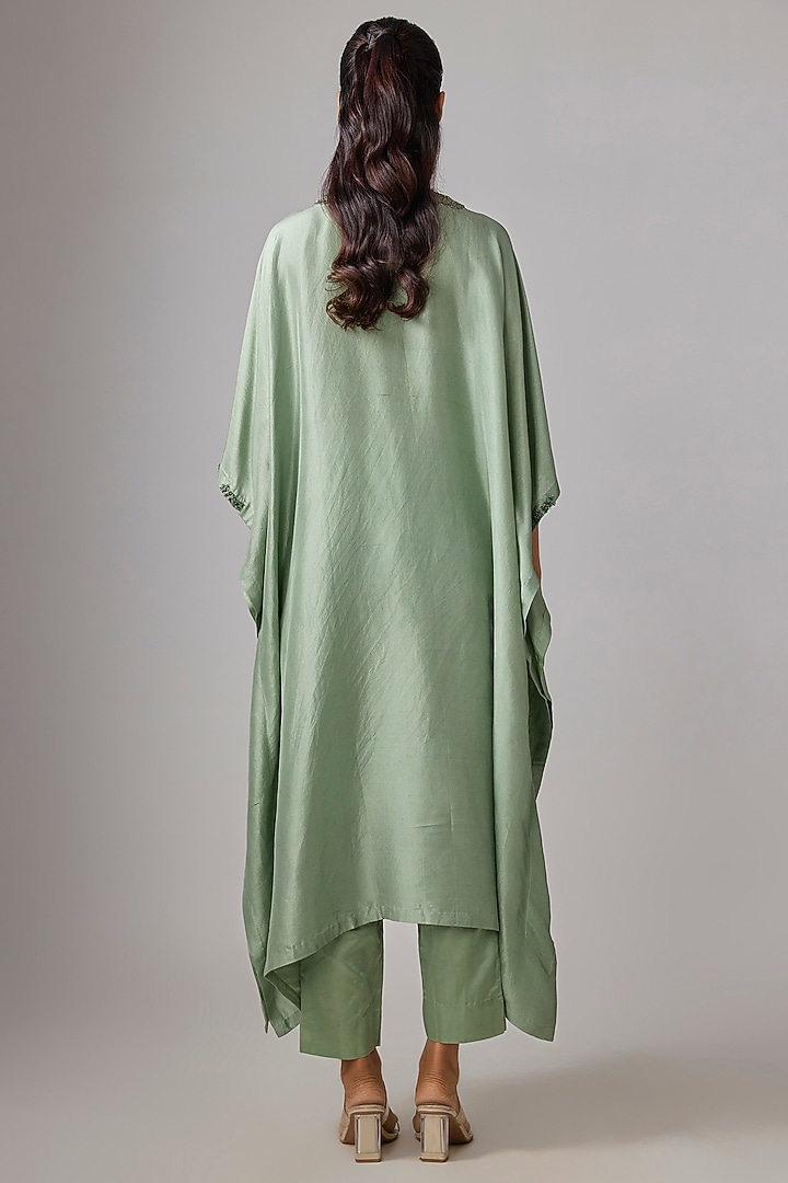 Aqua Silk Thread Work Kaftan Set by Prisho at Pernia's Pop Up Shop