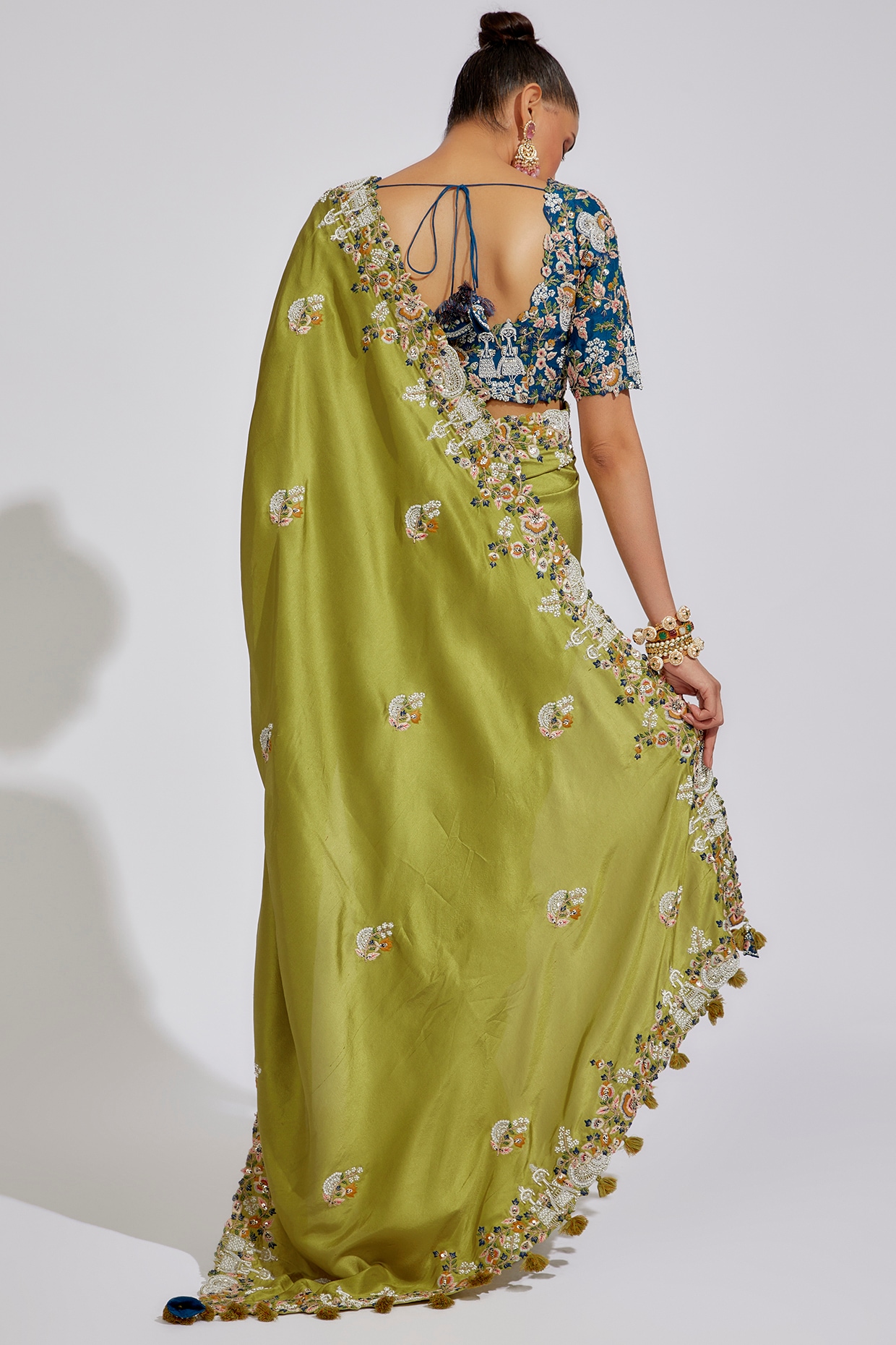 Patch Border Neon Green Georgette Saree Saree 1075SR07