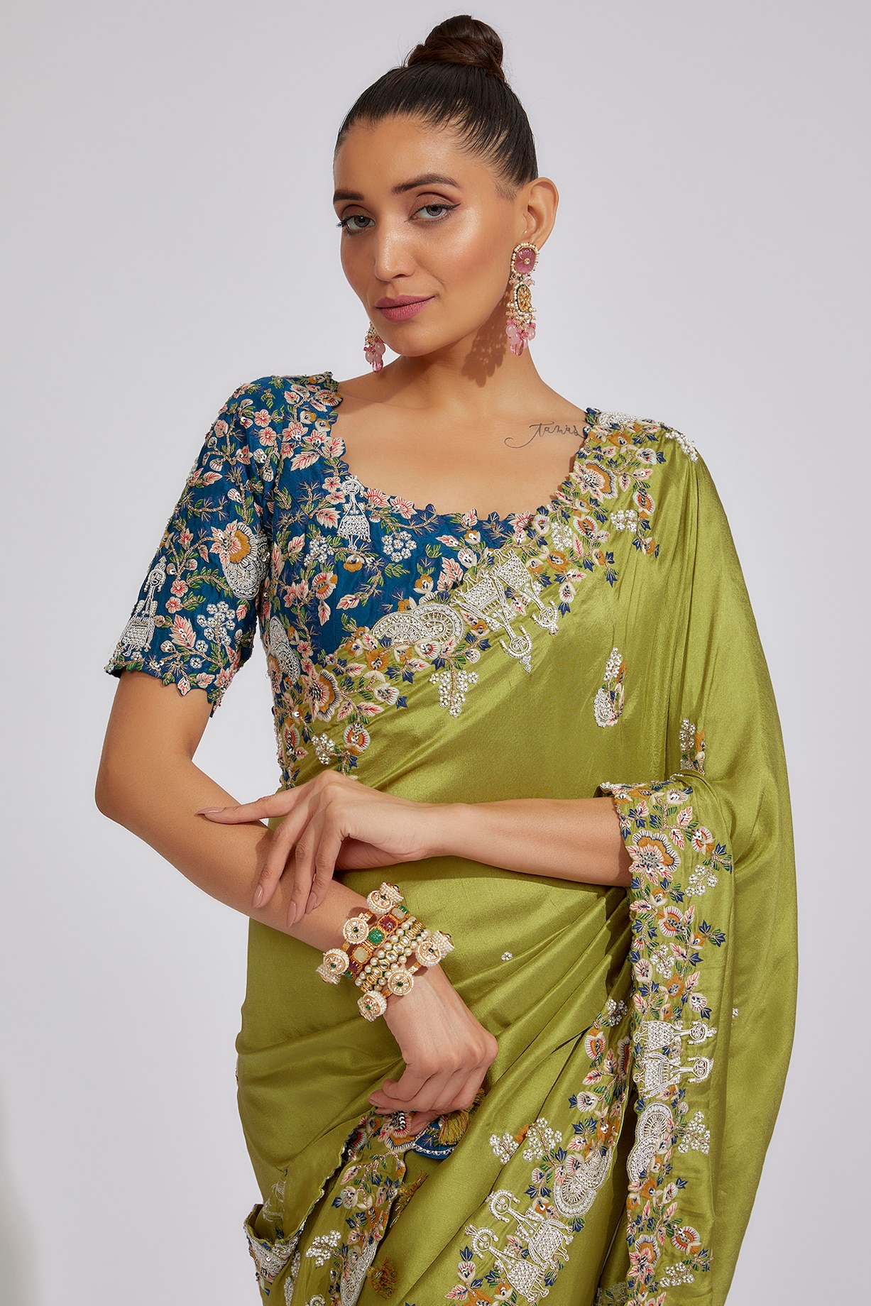 Shop Lime Green Silk Designer Saree Blouse with Dori Ties and Deep ''U''  Back Online in USA – Pure Elegance