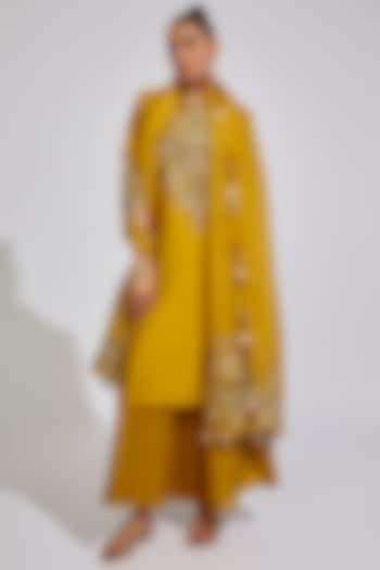 Mustard Cotton Satin Sharara Set by Prisho at Pernia's Pop Up Shop