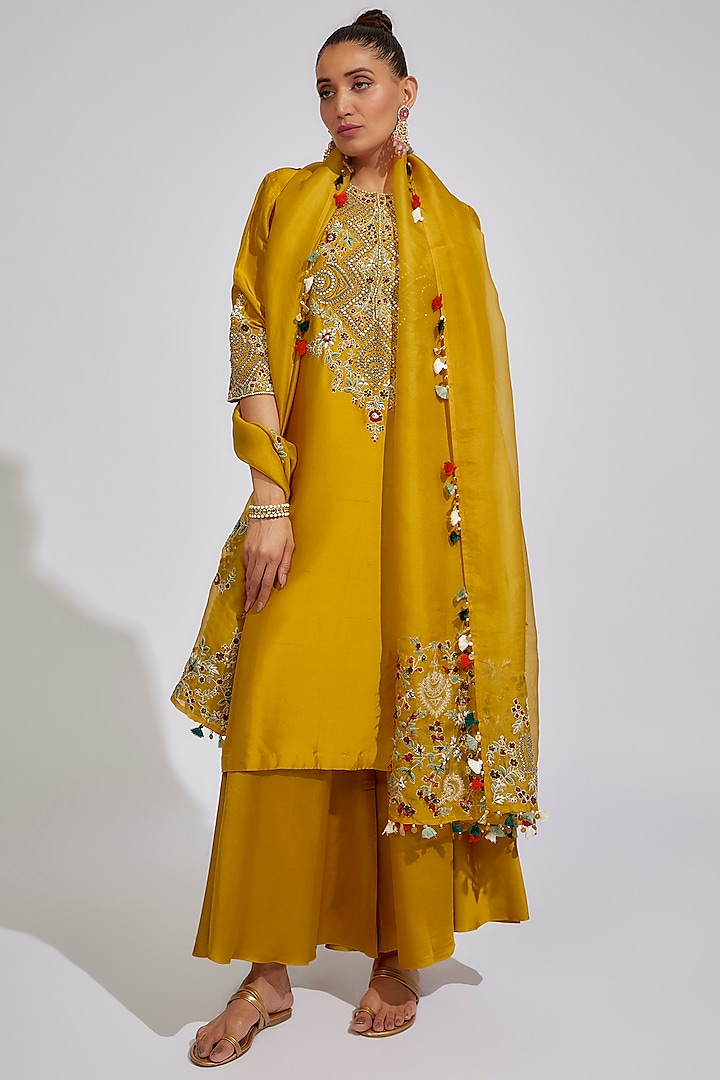 Mustard Cotton Satin Sharara Set by Prisho at Pernia's Pop Up Shop