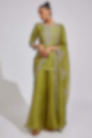 Lime Green Organza Sharara Set by Prisho