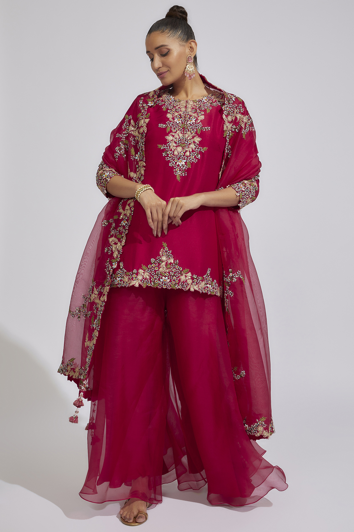 Red Organza Wedding Sharara Set by Prisho at Pernia's Pop Up Shop
