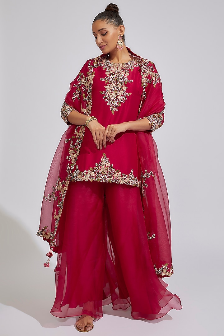 Red Organza Wedding Sharara Set by Prisho at Pernia's Pop Up Shop