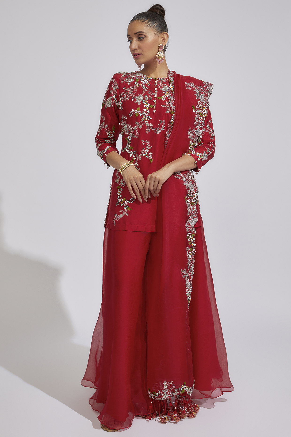 Red Organza Wedding Sharara Set by Prisho at Pernia's Pop Up Shop