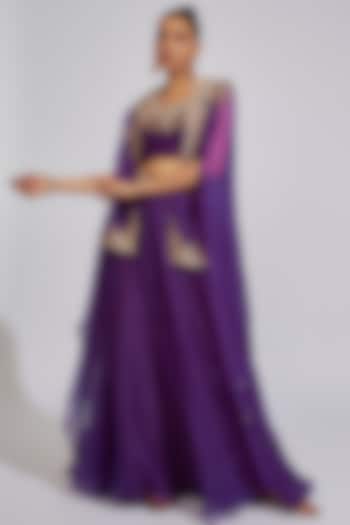 Purple Organza Skirt Set by Prisho