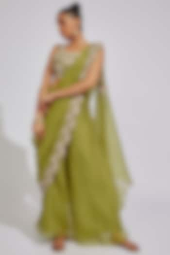 Lime Green Organza Sharara Set by Prisho