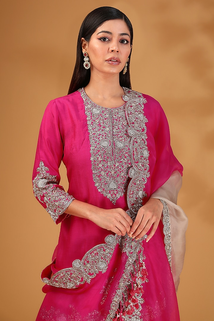 Fuchsia Chanderi Wedding Sharara Set by Prisho at Pernia's Pop Up Shop