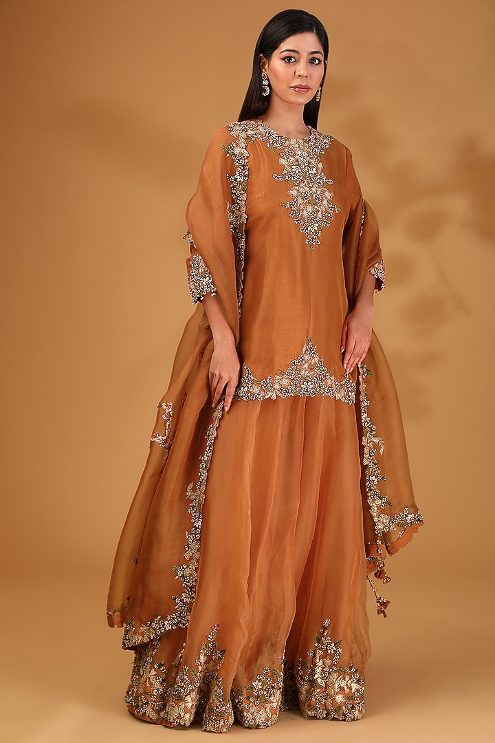Orange Silk Resham Work Bridal Sharara Set by Prisho at Pernia's Pop Up Shop