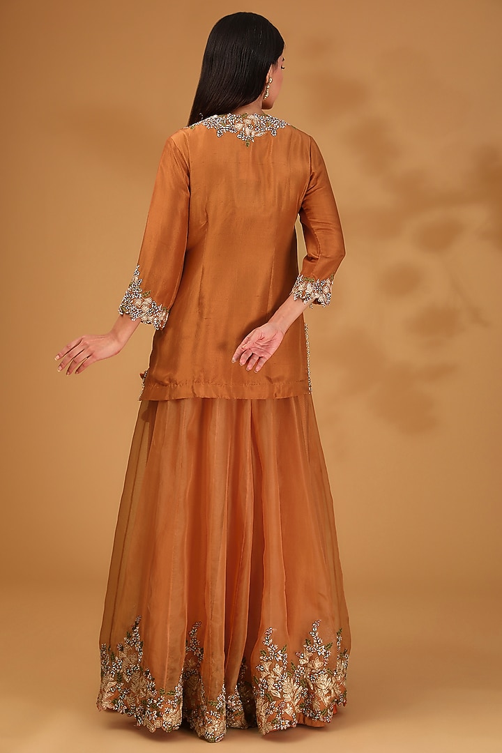 Orange Silk Resham Work Bridal Sharara Set by Prisho at Pernia's Pop Up Shop
