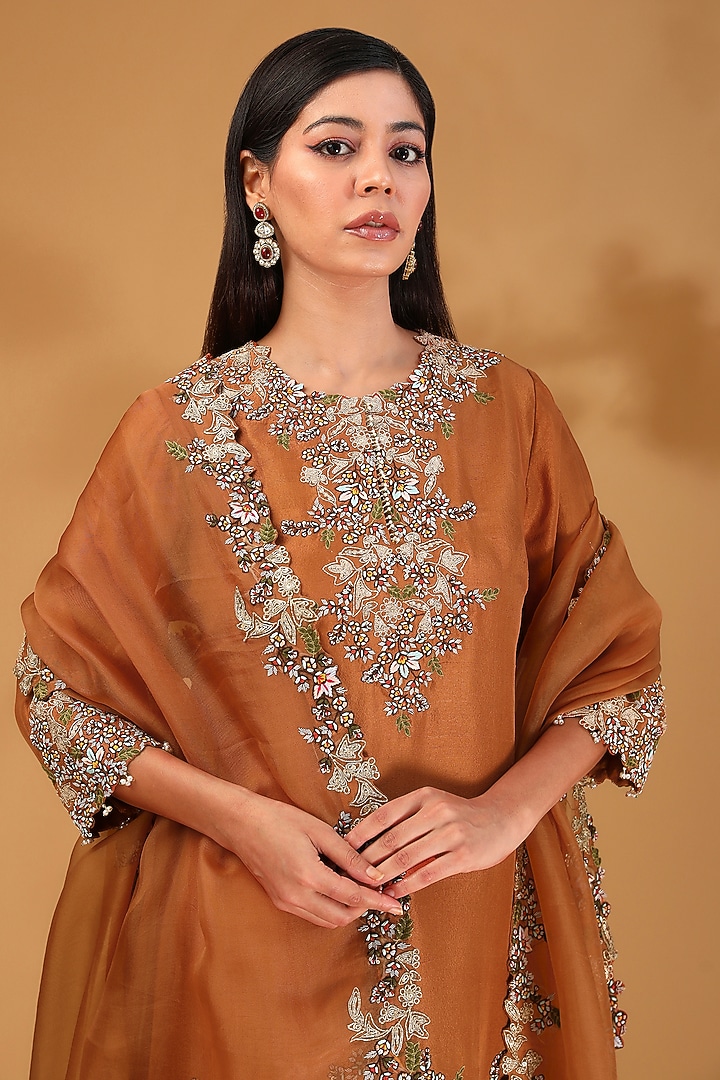 Orange Silk Resham Work Bridal Sharara Set by Prisho at Pernia's Pop Up Shop